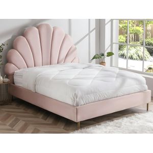 Bed met schelpvorm 160 x 200 cm - Velours - Roze + matras - LIVAYA