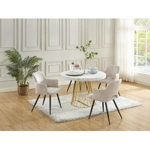 Vente-unique Uitschuifbare Eettafel Wit Marmereffect en Goud - 2 tot 12 Plaatsen
