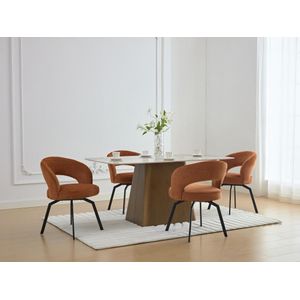 Set van 2 draaistoelen van stof met textuur en zwart metaal - Terracotta - MILEANE