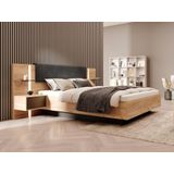 Bed met opbergruimte en nachtkastjes – 160 x 200 cm – Ledverlichting – Kleuren: houtlook en antraciet – ELYNIA