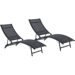 Set van 2 opstapelbare ligstoelen van aluminium en textileen - Zwart - ZENSIA