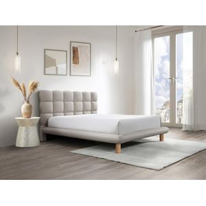 Bed met gewatteerd hoofdbord 180 x 200 cm - Stof - Beige - FUDALI