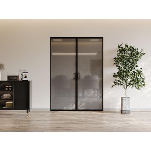 Dubbele schuifdeur met klamplaagsysteem - aluminium en gehard rookglas - 2 x H205 x L83 cm - LINCI II