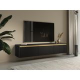 Hangend of staand tv-meubel met 3 deurtjes van mdf - Zwart en goudkleurig - POSINIA van Pascal MORABITO