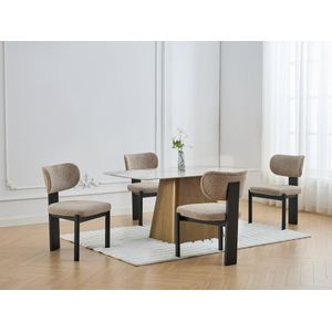 Set van 2 stoelen van boucléstof en heveahout - Taupegrijs en zwart - WILANA