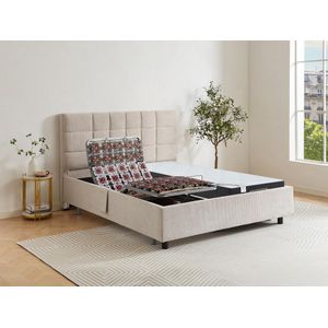 Elektrisch decoratief relaxbed met noppen + matras met pocketveren en vormgeheugen - 2 x 70 x 190 cm - Stof - Beige - MANAM van DREAMEA