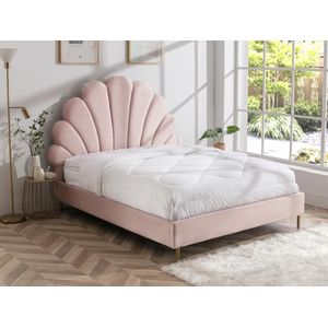 Bed met schelpvorm 140 x 190 cm - Velours - Roze - LIVAYA