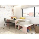 Combinatiebed 90 x 200 cm met opbergruimte en bureau - Kleur: houtlook en roze - RIGALI