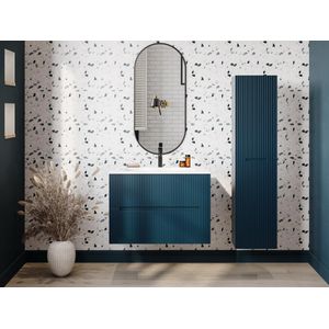 Hangende kolomkast voor badkamer - 140 cm - Blauw geribbeld - PAVANI