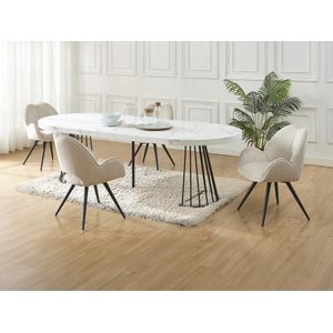Set tafel FIRELA + 4 stoelen GULSUN - Wit marmereffect en beige