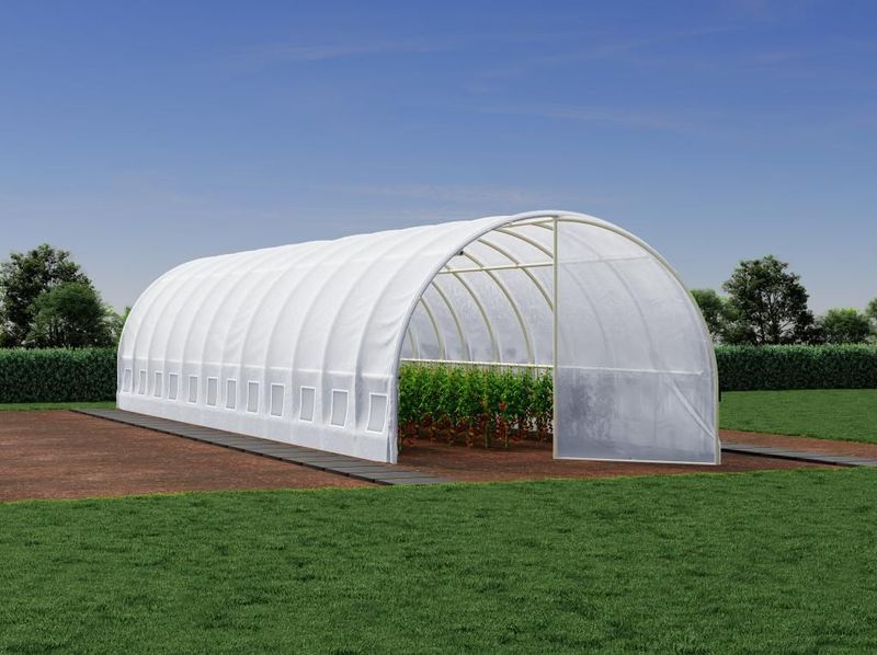 Tunnelkas met structuur van gegalvaniseerd staal en deur 36 m² - L300 x B1200 x H200 cm - Wit - ALOCASIA