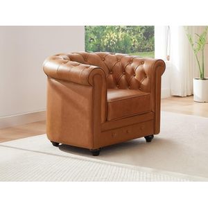 Fauteuil van camelkleurig vaarsleer CHESTERFIELD