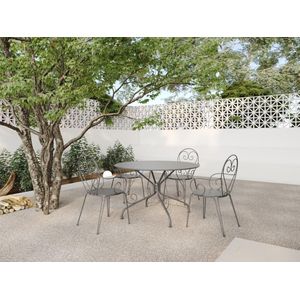Metalen tuineethoek met gietijzeren stijl: een tafel D120 cm en 4 opstapelbare fauteuils - Antraciet - GUERMANTES van MYLIA