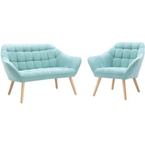 Tweezitsbank en fauteuil CASERTA - Stof - Blauwgroen