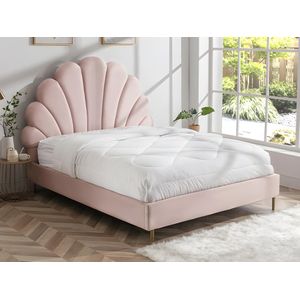 Bed met schelpvorm 140 x 190 cm - Velours - Roze + matras - LIVAYA