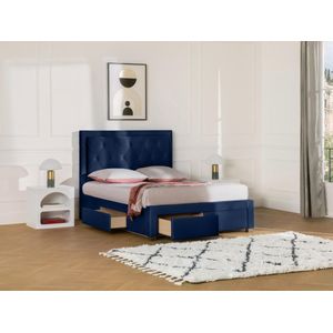 Bed met lades 180 x 200 cm - Stof van blauw velours - LEOPOLD
