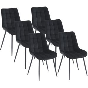 Set van 6 gestoffeerde stoelen - Velours en zwart metaal - Zwart - OLLUA