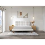Bed met gewatteerd hoofdbord 140 x 190 cm - Boucléstof - Wit - FUDALI