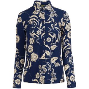 Blouse dames - LaLamour - Blauw/Donkerblauw/Creme