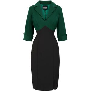Strakke jurk - Glamour Bunny Business Babe - Zwart/Groen/Donkergroen