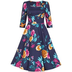 Swing jurk - Hearts & Roses - Blauw/Donkerblauw/Multicolour