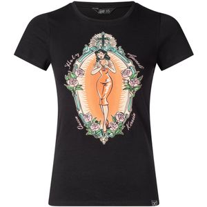 T-shirt dames - Queen Kerosin - Zwart/Oranje