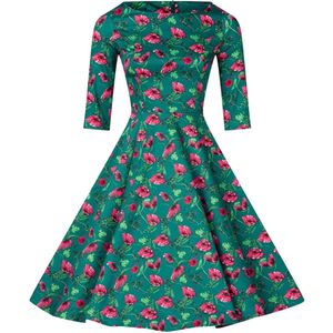 Topvintage - Boutique Collection - Swing Jurk - Donkergroen - Bloemenprint