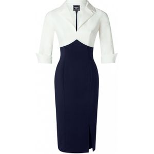 Strakke jurk - Glamour Bunny Business Babe - Wit/Blauw/Donkerblauw