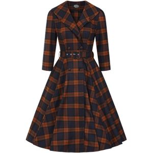 Swing jurk - Hearts & Roses - Donkerblauw/Bruin