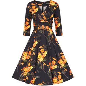 Swing jurk - Hearts & Roses - Zwart/Oranje/Multicolour