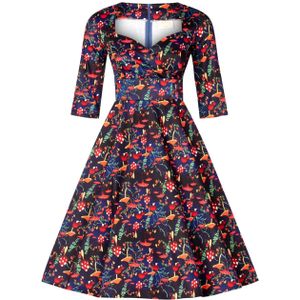 Swing jurk - Topvintage Boutique Collection - Blauw/Donkerblauw/Multicolour