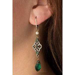 Oorbellen dames - Lovely - Groen/Donkergroen/Goud - Maat One size