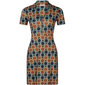 A-lijn jurk - Vintage Chic for Topvintage - Blauw/Bruin/Multicolour