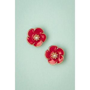 Lovely - 50s Small Rose - Oorbellen - Rood/Goud - Handgemaakt - Nikkelvrij