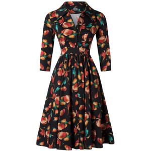 Swing jurk - Hearts & Roses (Zwart/Oranje/Multicolour)