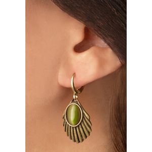 Oorbellen dames - Urban Hippies - Groen/Olijfgroen/Goud - Maat One size