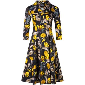Swing jurk - Hearts & Roses - Zwart/Geel