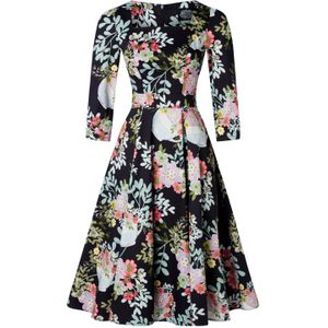 Swing jurk - Hearts & Roses - Zwart/Multicolour