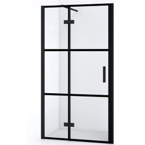 Diamond Douchedeur | 90 cm Mat zwart Helder met 4 zwarte strepen Draaideur