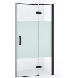 Diamond Douchedeur | 100 cm Mat zwart Helder met matte strook Draaideur