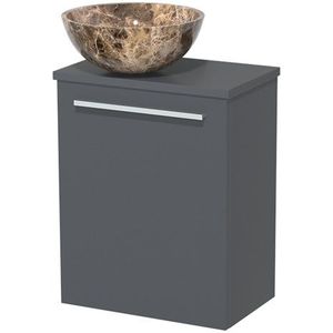 Toiletmeubel met waskom | 41 cm Donkergrijs Vlak front Dark emperador Natuursteen waskom Donkergrijs blad