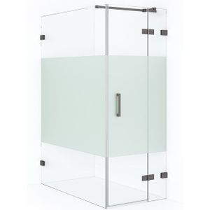 Diamond Douchecabine | 140x90 cm Zwart metaal Helder met matte strook Draaideur Rechthoek