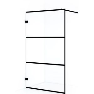 Diamond Inloopdouche | 110 cm Mat zwart Helder met 4 zwarte strepen Vaste wand