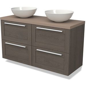 Modulo Plato Badkamermeubel voor waskom | 120 cm Donkerbruin eiken Kader front Taupe blad 4 lades