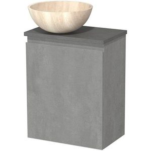 Toiletmeubel met waskom | 41 cm Lichtgrijs beton Greeploos front Travertin Natuursteen waskom Donkergrijs beton blad