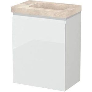 Modulo Pico Toiletmeubel met wastafel | 41 cm Hoogglans wit Greeploos front Wastafel Travertin Natuursteen