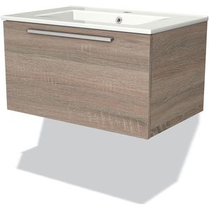 Modulo Badkamermeubel met wastafel | 70 cm Eiken Vlak front Keramiek 1 lade