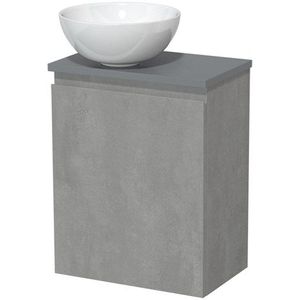 Toiletmeubel met waskom | 41 cm Lichtgrijs beton Greeploos front Hoogglans wit Keramiek waskom Middengrijs blad