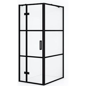 Diamond Douchecabine | 100x90 cm Mat zwart Helder met 4 zwarte strepen Draaideur Rechthoek