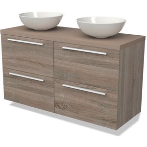 Modulo Plato Badkamermeubel voor waskom | 120 cm Eiken Vlak front Taupe blad 4 lades